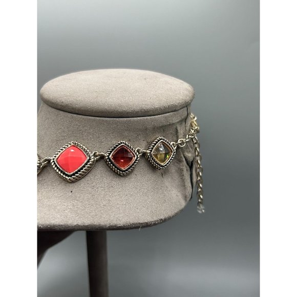 Signed NAPIER Contemporary Necklace Faceted Acrylic Stones Warm Earthy Red Color - Picture 7 of 9